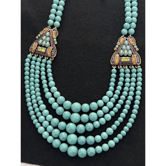 HEIDI DAUS 5 Strand Turquoise & Multi Color Crystal Necklace Adjustable STUNNING - Picture 8 of 16